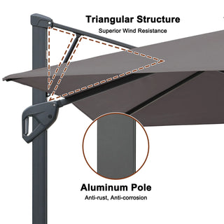 Square Cantilever Patio Umbrella with LED Lights, Aluminum Frame Outdoor Umbrella
