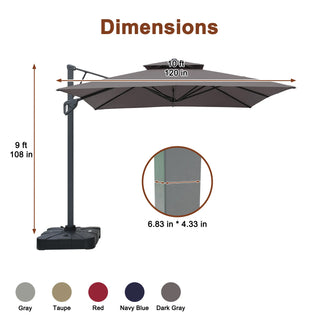 Square Cantilever Patio Umbrella with LED Lights, Aluminum Frame Outdoor Umbrella
