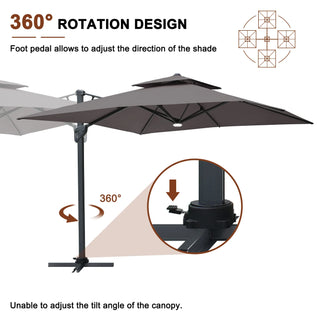 Square Cantilever Patio Umbrella with LED Lights, Aluminum Frame Outdoor Umbrella