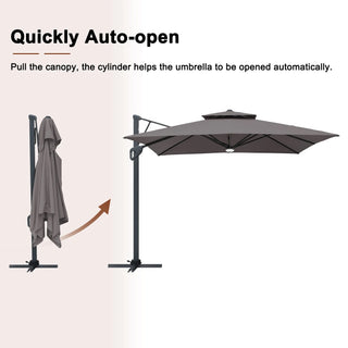 Square Cantilever Patio Umbrella with LED Lights, Aluminum Frame Outdoor Umbrella