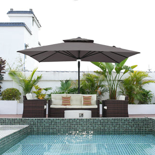 Square Cantilever Patio Umbrella with LED Lights, Aluminum Frame Outdoor Umbrella