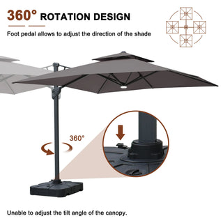 Square Cantilever Patio Umbrella with LED Lights, Aluminum Frame Outdoor Umbrella