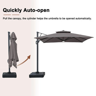 Square Cantilever Patio Umbrella with LED Lights, Aluminum Frame Outdoor Umbrella