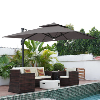 Square Cantilever Patio Umbrella with LED Lights, Aluminum Frame Outdoor Umbrella