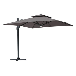Square Cantilever Patio Umbrella with LED Lights, Aluminum Frame Outdoor Umbrella