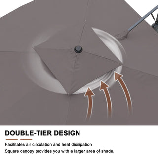 Square Cantilever Patio Umbrella with LED Lights, Aluminum Frame Outdoor Umbrella