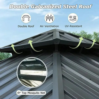 Aetherdome 10x10 FT Aluminum Hardtop Gazebo with Double Roof, Curtains & Netting