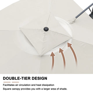 Square Cantilever Patio Umbrella with LED Lights, Aluminum Frame Outdoor Umbrella