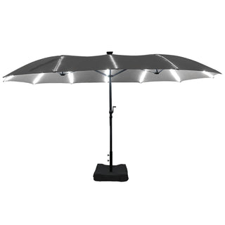 Rectangular Dual-Sided Patio Fiberglass Ribs Umbrella with LED Lights 15 FT