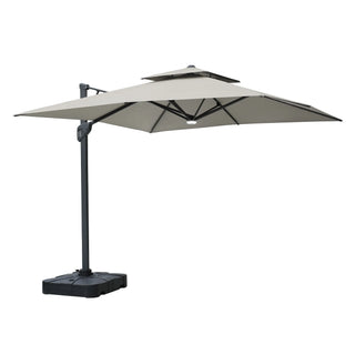 Square Cantilever Patio Umbrella with LED Lights, Aluminum Frame Outdoor Umbrella