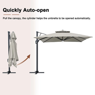 Square Cantilever Patio Umbrella with LED Lights, Aluminum Frame Outdoor Umbrella