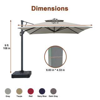 Square Cantilever Patio Umbrella with LED Lights, Aluminum Frame Outdoor Umbrella