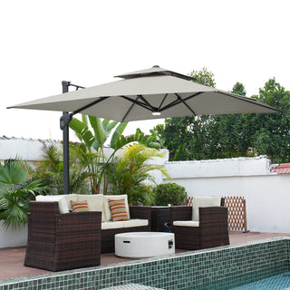 Square Cantilever Patio Umbrella with LED Lights, Aluminum Frame Outdoor Umbrella