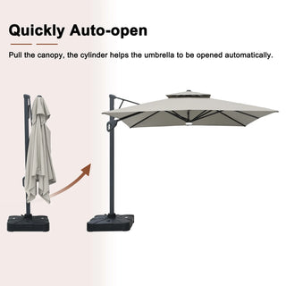 Square Cantilever Patio Umbrella with LED Lights, Aluminum Frame Outdoor Umbrella