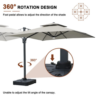 Square Cantilever Patio Umbrella with LED Lights, Aluminum Frame Outdoor Umbrella