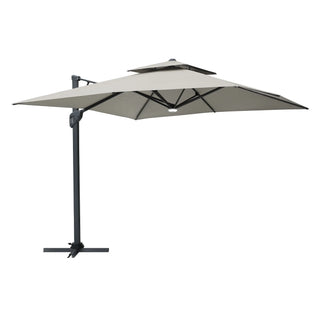 Square Cantilever Patio Umbrella with LED Lights, Aluminum Frame Outdoor Umbrella