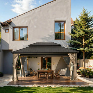 Aetherdome 12x14 FT Aluminum Hardtop Gazebo with Double Roof, Curtains & Netting