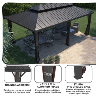 12x20 ft Double Roof Aluminum Gazebo with Netting – Hard Top Patio Shelter