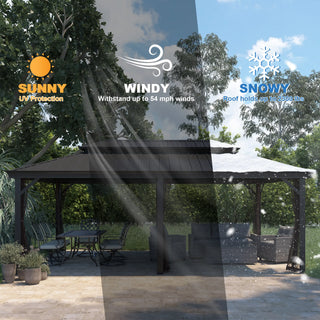 12x20 ft Double Roof Aluminum Gazebo with Netting – Hard Top Patio Shelter