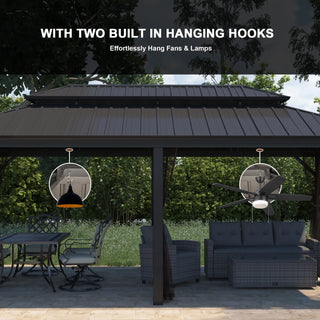 12x20 ft Double Roof Aluminum Gazebo with Netting – Hard Top Patio Shelter