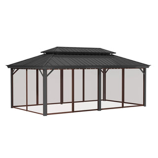 12x20 ft Double Roof Aluminum Gazebo with Netting – Hard Top Patio Shelter