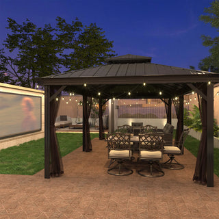 12x20 ft Double Roof Aluminum Gazebo with Netting – Hard Top Patio Shelter