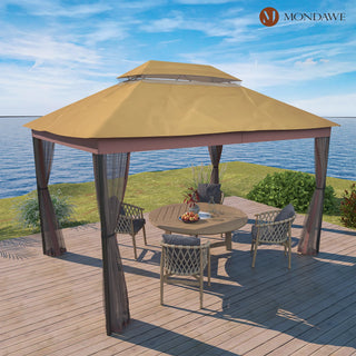 10x13 FT Outdoor Gazebo with Iron Frame & Double Roof Canopy