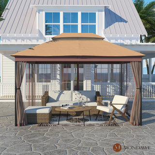 10x13 FT Outdoor Gazebo with Iron Frame & Double Roof Canopy
