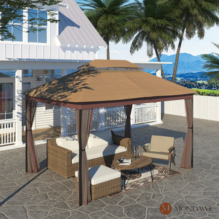 10x13 FT Outdoor Gazebo with Iron Frame & Double Roof Canopy