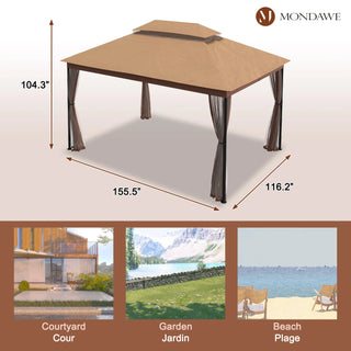 10x13 FT Outdoor Gazebo with Iron Frame & Double Roof Canopy