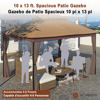 10x13 FT Outdoor Gazebo with Iron Frame & Double Roof Canopy