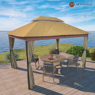 10x13 FT Outdoor Gazebo with Iron Frame & Double Roof Canopy