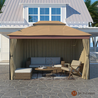10x13 FT Outdoor Gazebo with Iron Frame & Double Roof Canopy
