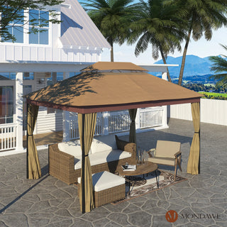 10x13 FT Outdoor Gazebo with Iron Frame & Double Roof Canopy