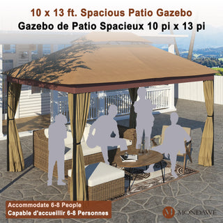 10x13 FT Outdoor Gazebo with Iron Frame & Double Roof Canopy