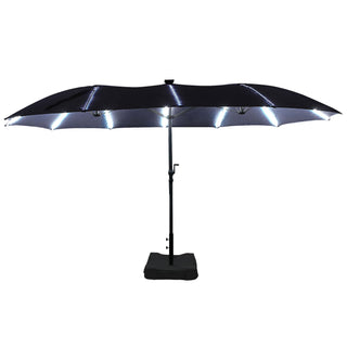 Rectangular Dual-Sided Patio Fiberglass Ribs Umbrella with LED Lights 15 FT