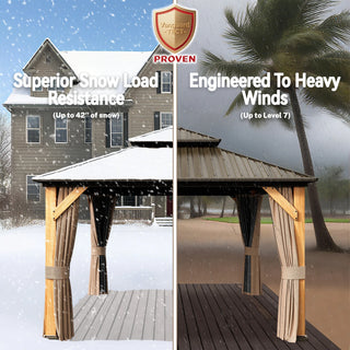 Cedar Frame Gazebo with Galvanized Roof & Curtains