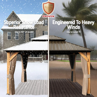 Cedar Frame Gazebo with Galvanized Roof & Curtains