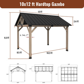Cedarpinnacle Cedar Wood Gazebo with Steel Gable Hardtop for Patio & Backyard