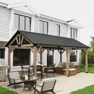 Cedarpinnacle Cedar Wood Gazebo with Steel Gable Hardtop for Patio & Backyard