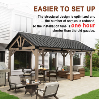 Cedarpinnacle Cedar Wood Gazebo with Steel Gable Hardtop for Patio & Backyard