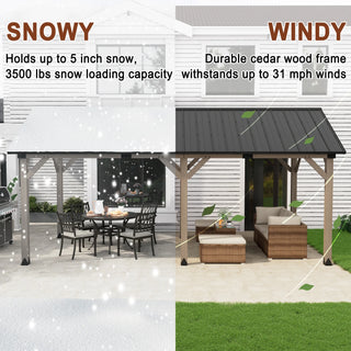 Cedarpinnacle Cedar Wood Gazebo with Steel Gable Hardtop for Patio & Backyard