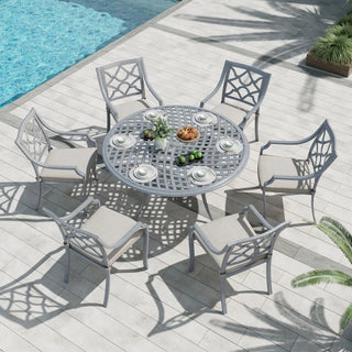 Outdoor Cast Aluminum Dining Armchair with Weather-Resistant Cushion
