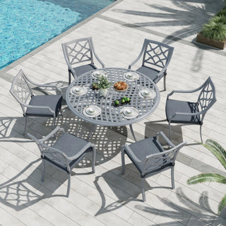 Outdoor Cast Aluminum Dining Armchair with Weather-Resistant Cushion