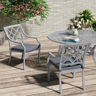 Outdoor Cast Aluminum Dining Armchair with Weather-Resistant Cushion
