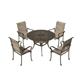 5 Piece Cast Aluminum Patio Dining Set - 48" Round Table with Umbrella Hole