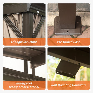 VineLull Hardtop Wall Mounted Pergola with Sloping Galvanized Steel Roof