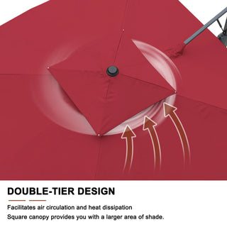 Square Cantilever Patio Umbrella with LED Lights, Aluminum Frame Outdoor Umbrella