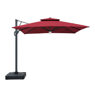 Square Cantilever Patio Umbrella with LED Lights, Aluminum Frame Outdoor Umbrella