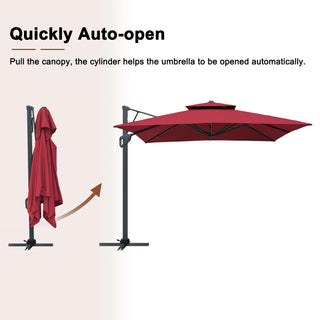Square Cantilever Patio Umbrella with LED Lights, Aluminum Frame Outdoor Umbrella